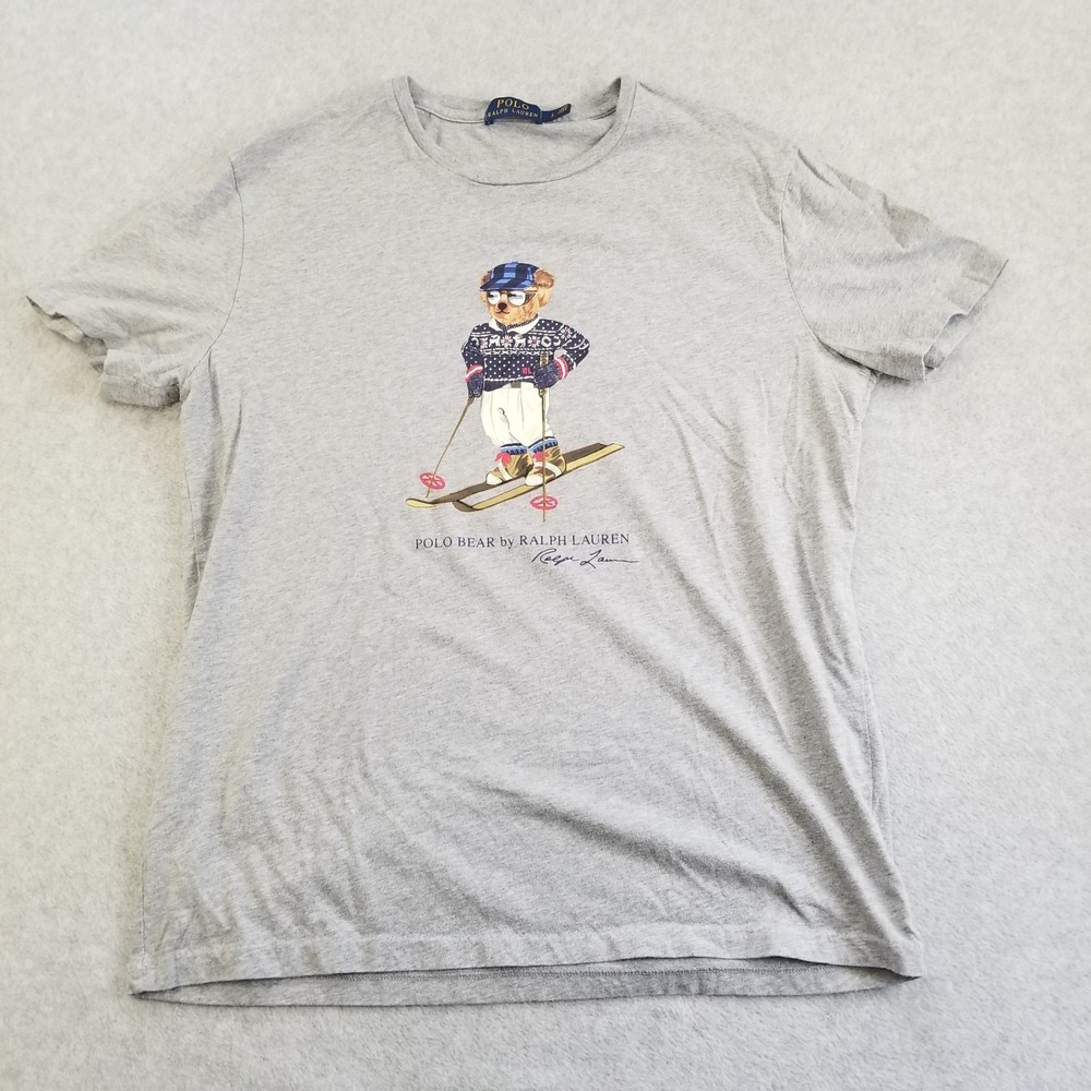 Ralph‎ Lauren Polo Bear Shirt Mens Large Gray Ski Skiing Graphic Vintage 90s